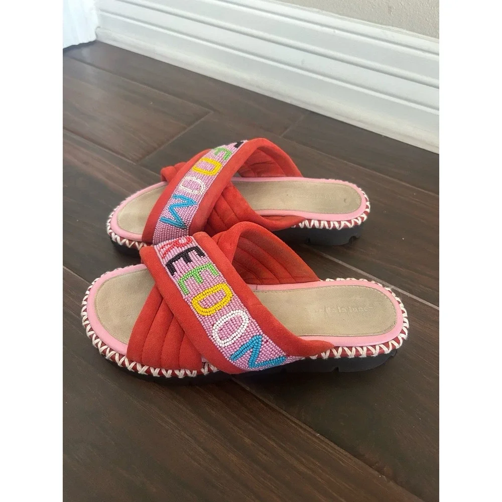 RUE DE LA LUNE beaded freedom sandals in Red 7